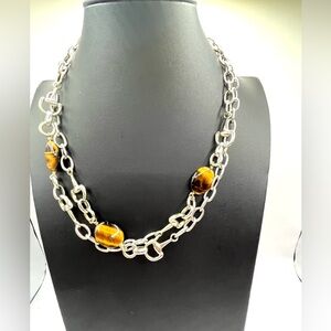 Banana Republic Equestrian Necklace Silver tone with Brown Tigers Eye